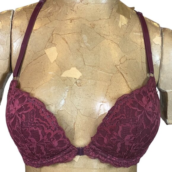 PINK Victoria's Secret The Date Lace Front Close Racerback Bra 34D Burgundy 213L - Picture 1 of 8